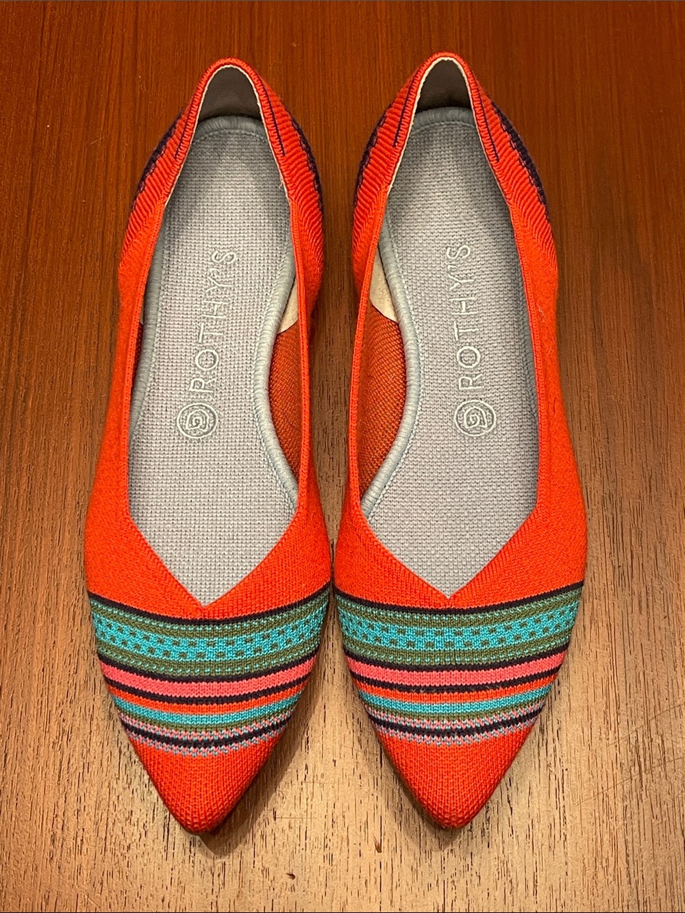 Rothy’s Merino Point Flats in Blaze Ribbon Stripe Colorway- Retired- size 9.5 - Picture 2 of 6